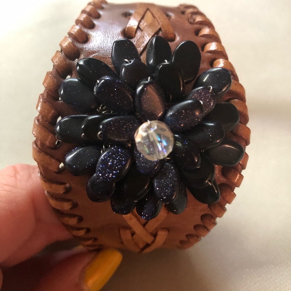 *3/$21* Brown leather cuff bracelet with beaded flower